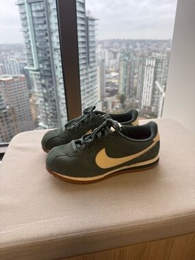 Nike Dark Green Suede Cortez with Cream Swoosh